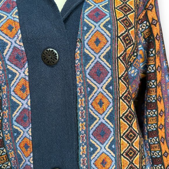 Vintage Navy Blue Aztec Tribal Boho Cardigan – 100% Cotton Jacket - Picture 3 of 5